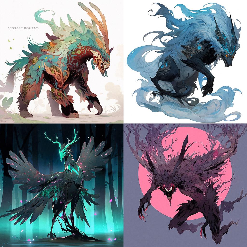 Bestiary style, Midjourney Niji 5, render 1 of 4