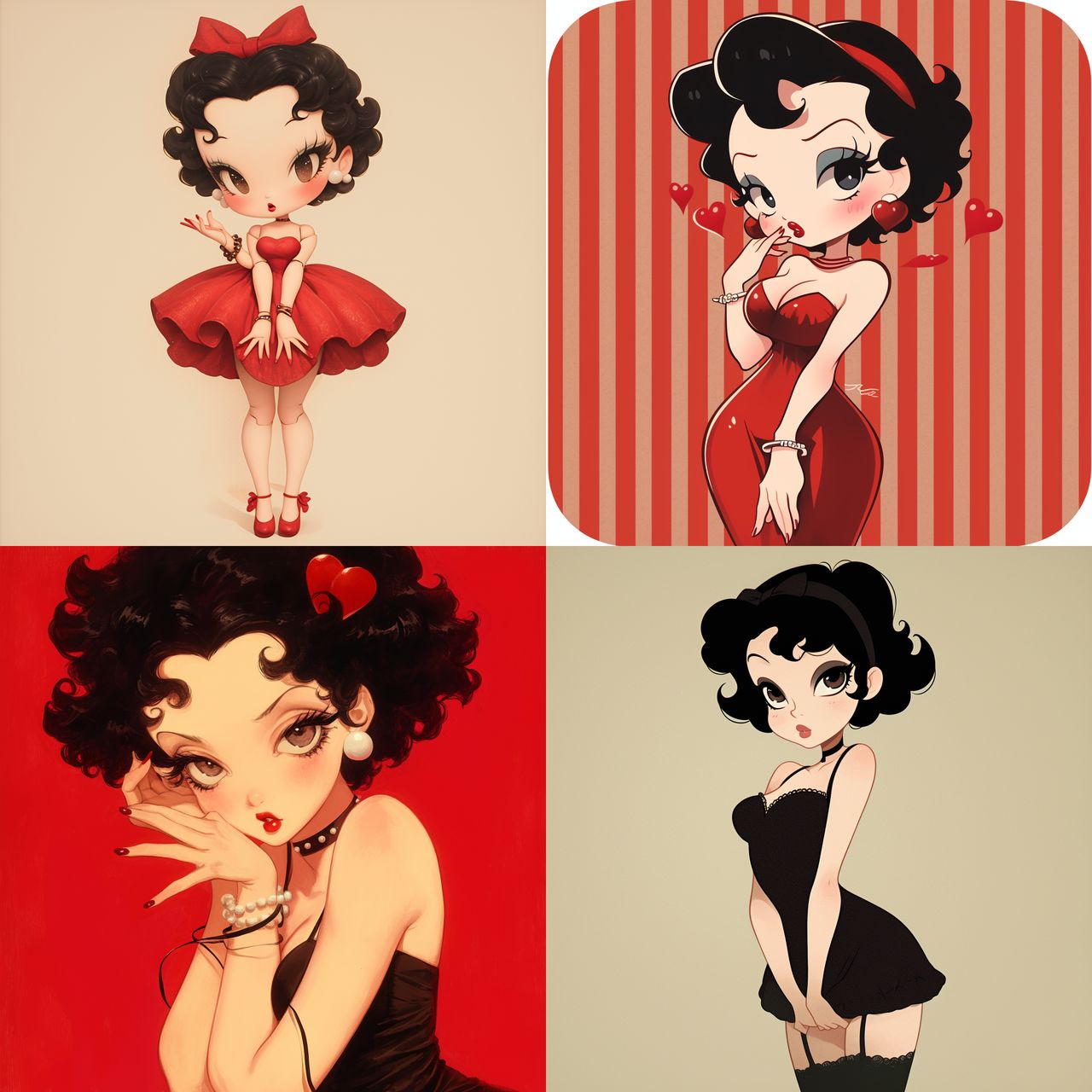 Betty Boop doll style, Midjourney Niji 6, render 1 of 4