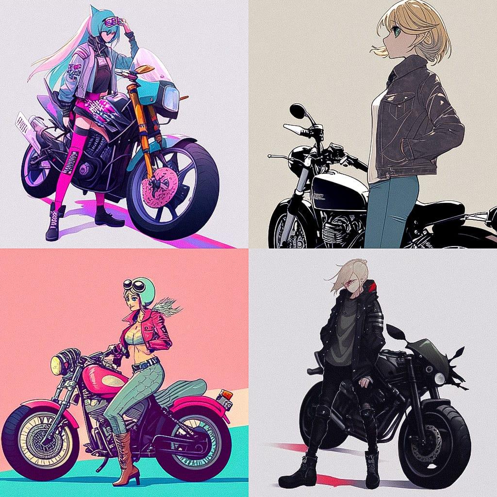 Biker fashion style, Midjourney Niji 4, render 1 of 4