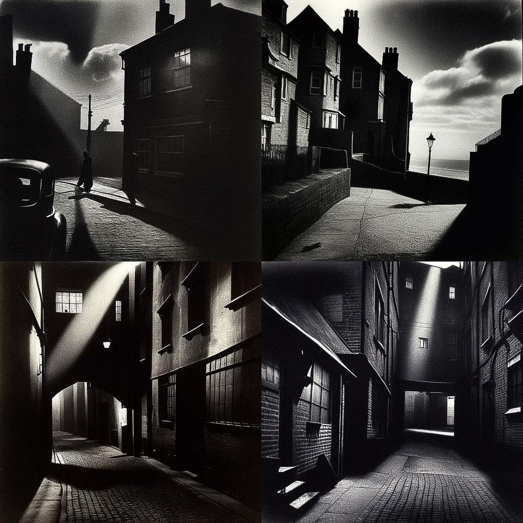 Bill Brandt style, Midjourney Niji 4, render 1 of 4