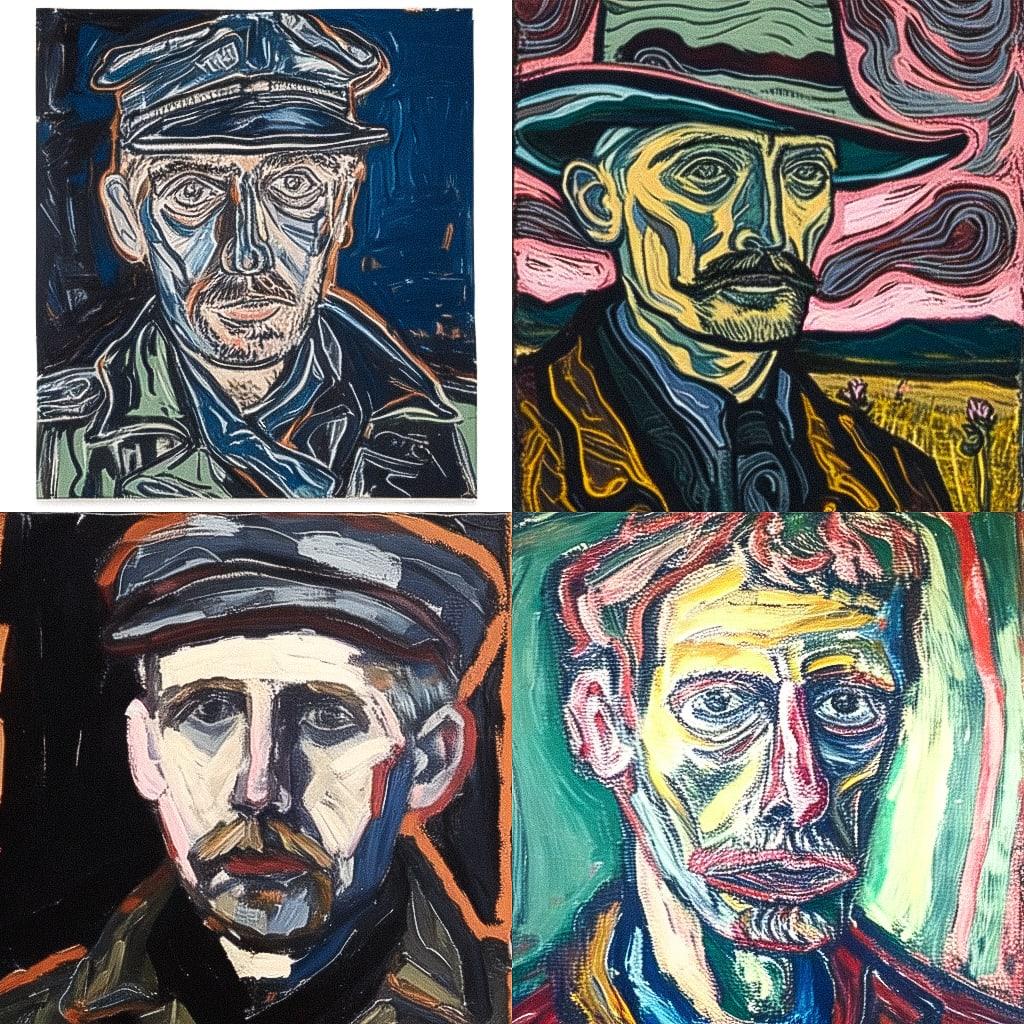Billy Childish style, Midjourney Niji 4, render 1 of 4