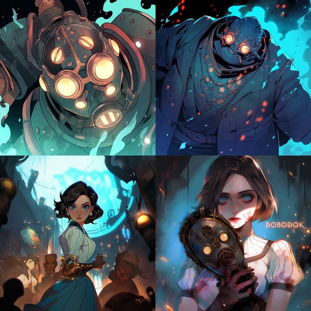 BioShock style, Midjourney Niji 5, render 1 of 4