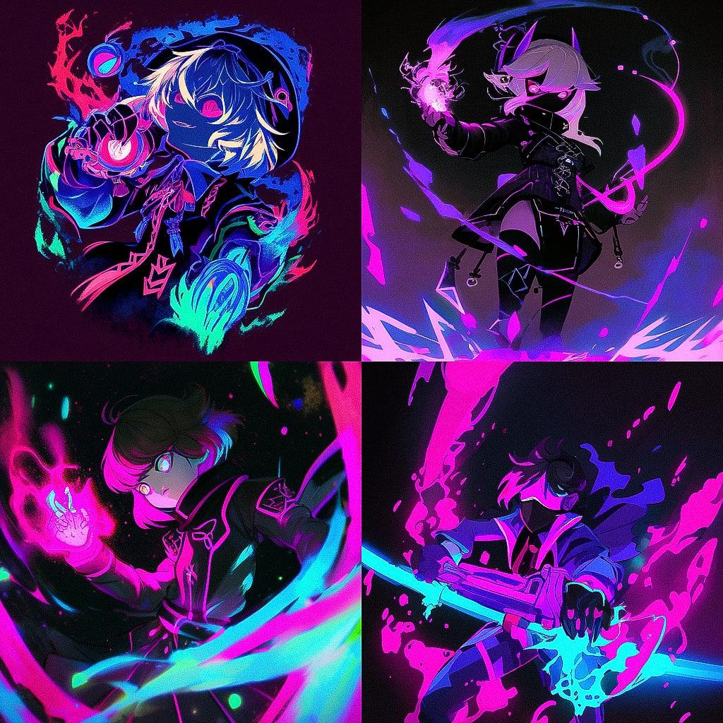 Blacklight paint style, Midjourney Niji 4, render 1 of 4