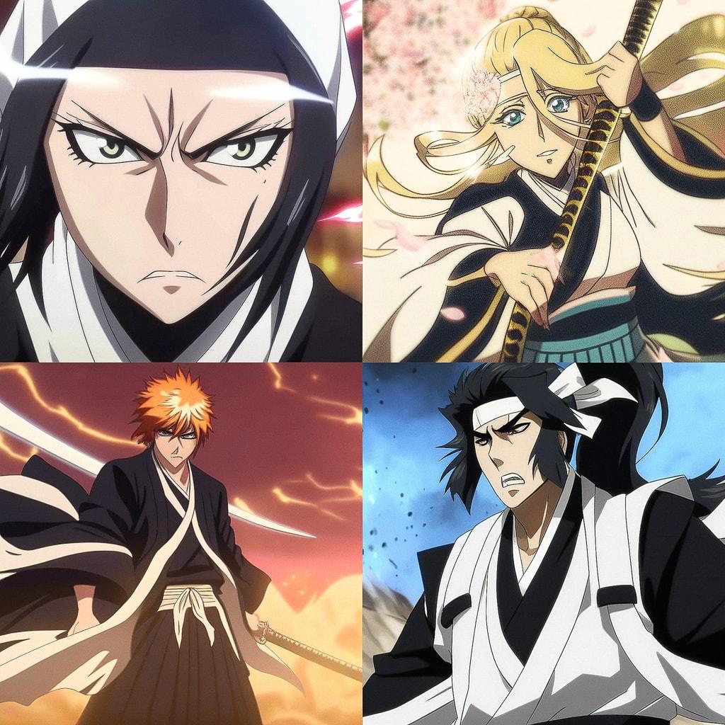 Bleach style, Midjourney Niji 4, render 1 of 4
