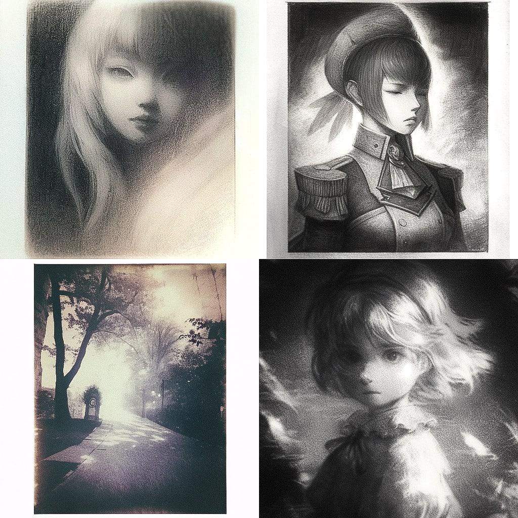Bromoil print style, Midjourney Niji 4, render 1 of 4