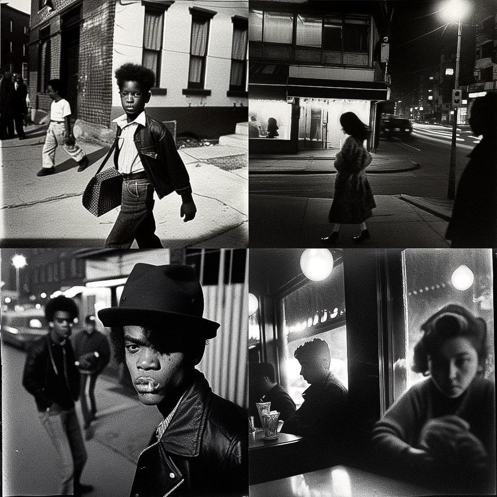 Bruce Davidson style, Midjourney Niji 4, render 1 of 4