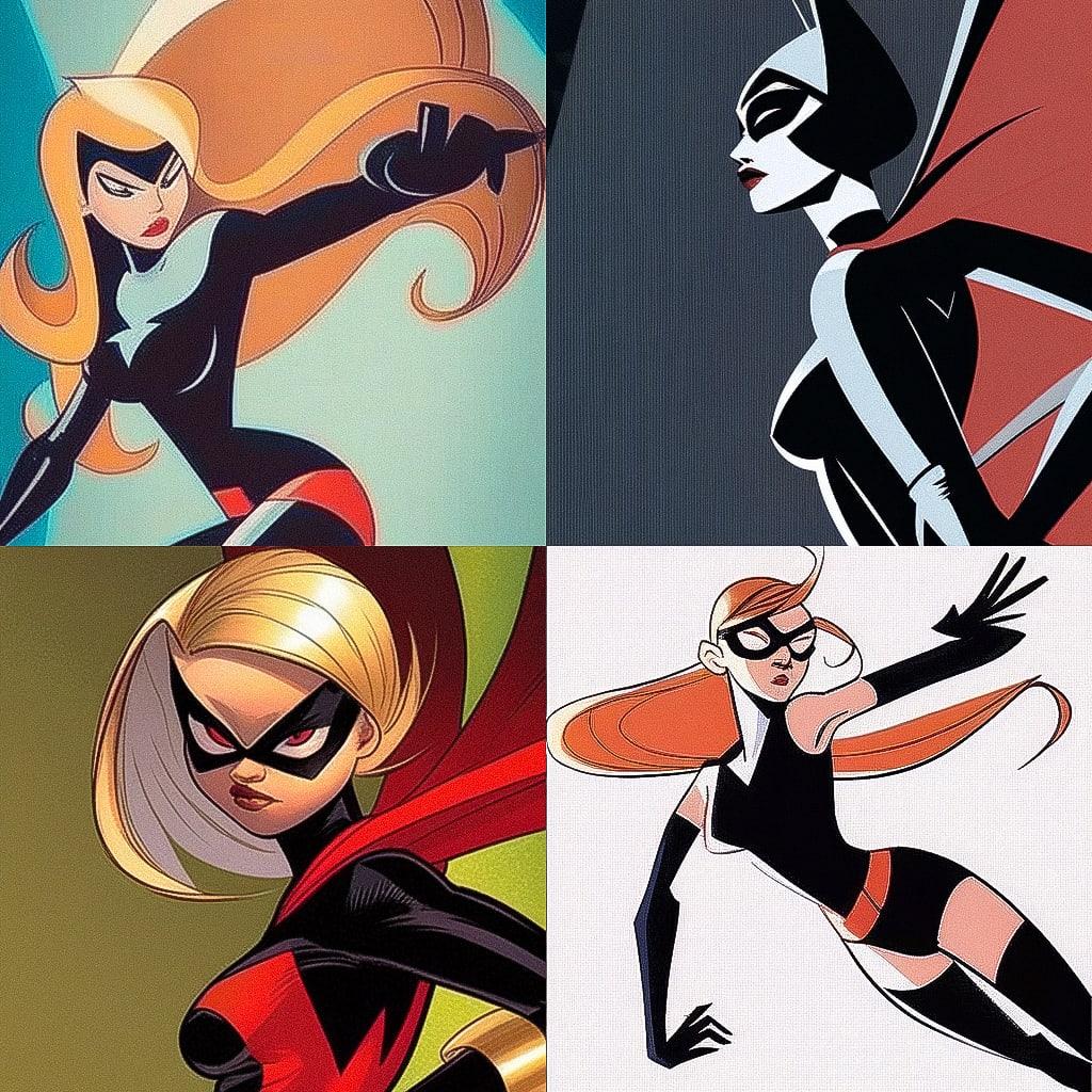 Bruce Timm style, Midjourney Niji 4, render 1 of 4