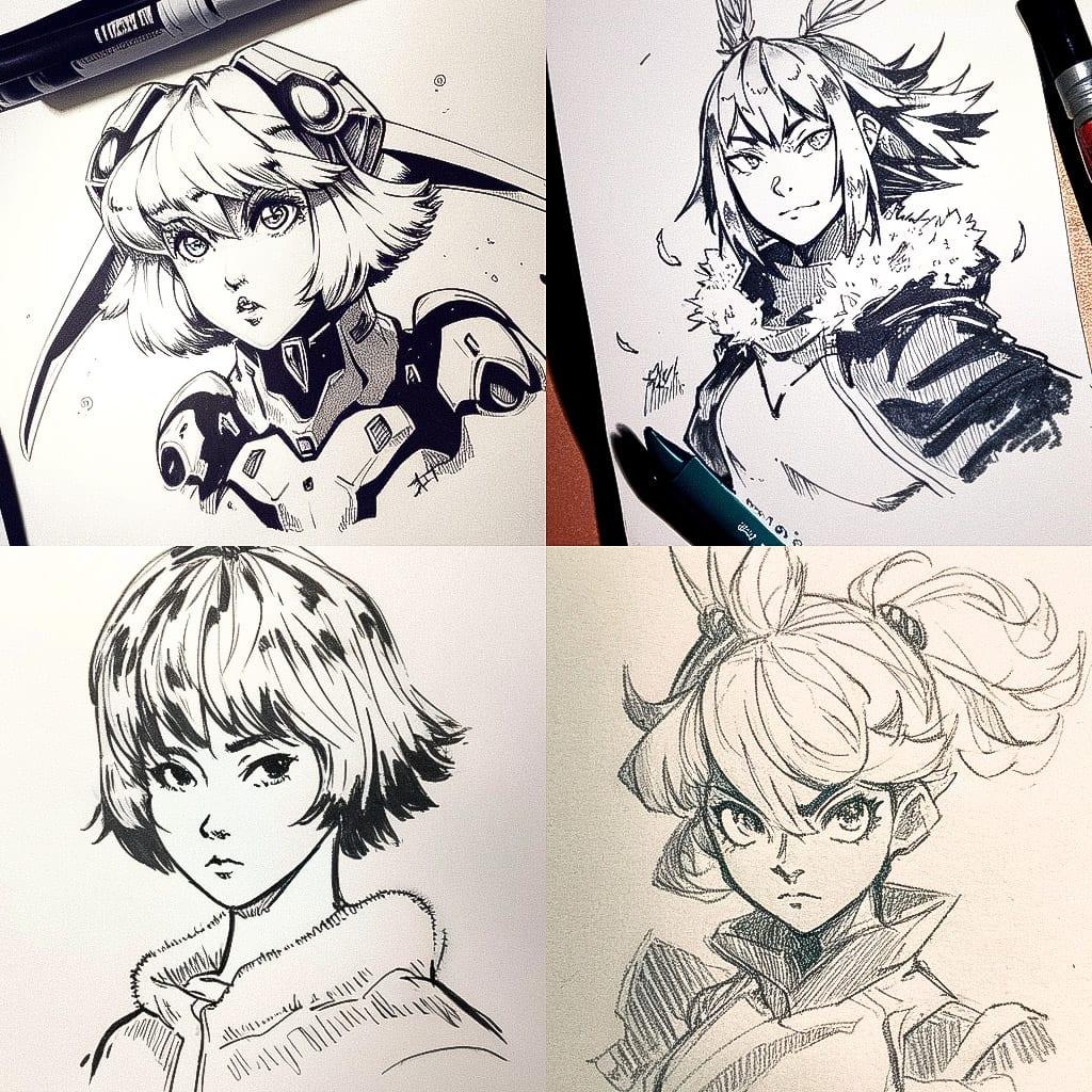 Brush pen drawing style, Midjourney Niji 4, render 1 of 4