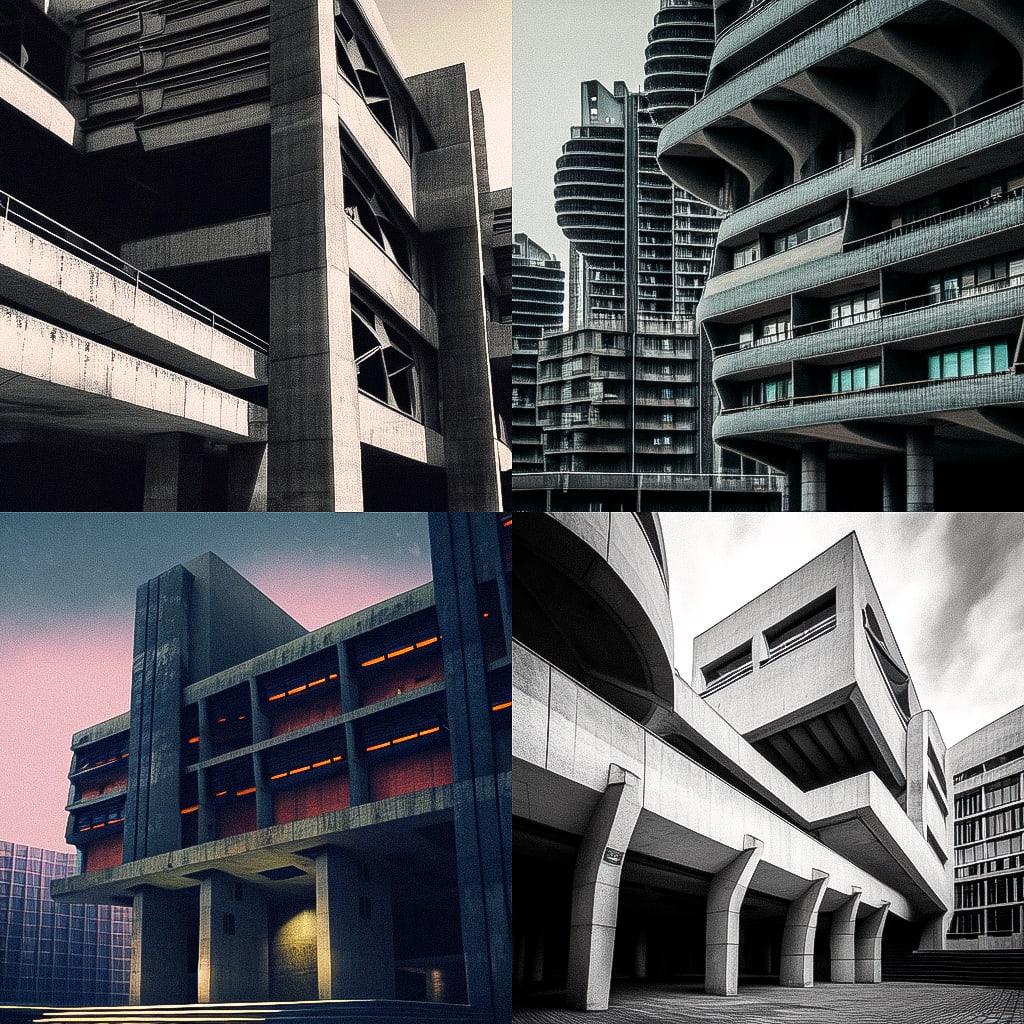 Brutalism style, Midjourney Niji 4, render 1 of 4