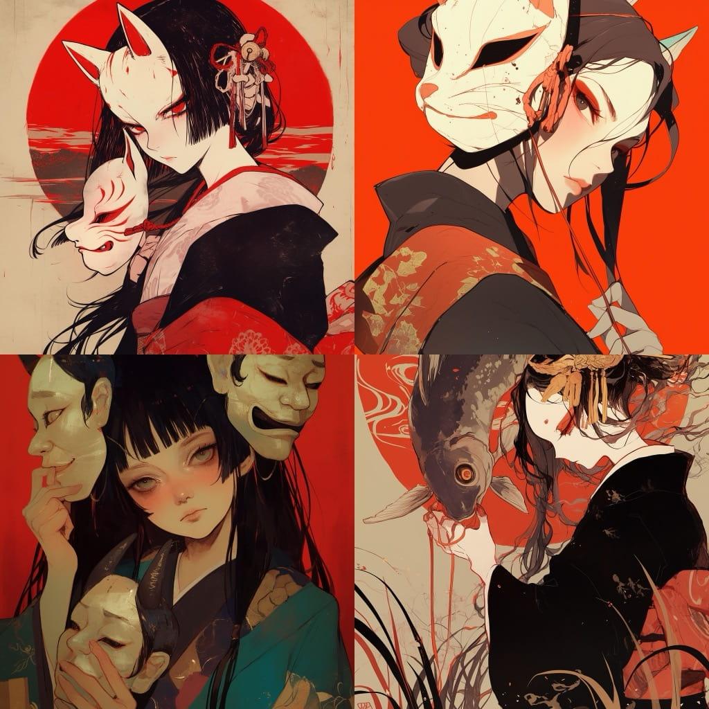 Bunraku style, Midjourney Niji 6, render 1 of 4