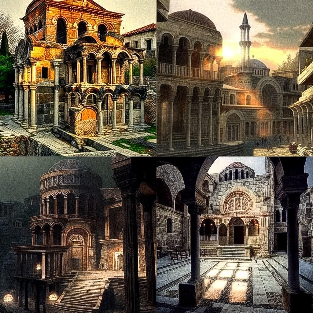 Byzantine architecture style, Midjourney Niji 4, render 1 of 4