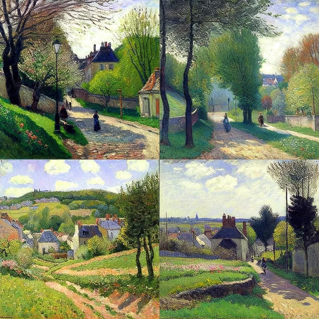 Camille Pissarro style, Midjourney Niji 4, render 1 of 4