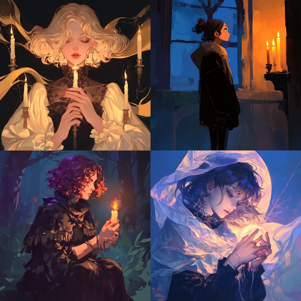 Candlelit style, Midjourney Niji 6, render 1 of 4