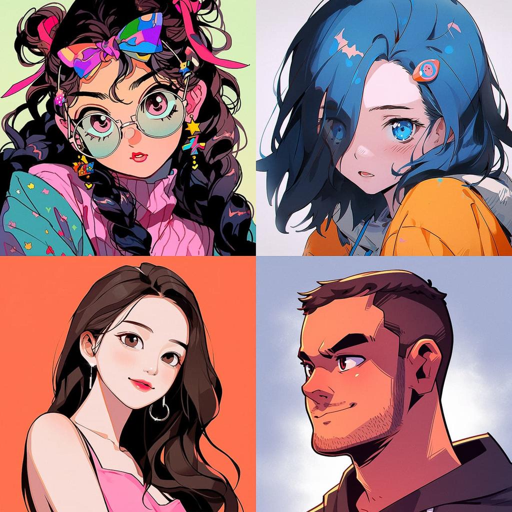 Caricature style, Midjourney Niji 5, render 1 of 4