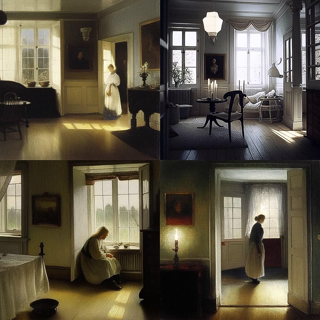 Carl Holsoe style, Midjourney Niji 4, render 1 of 4