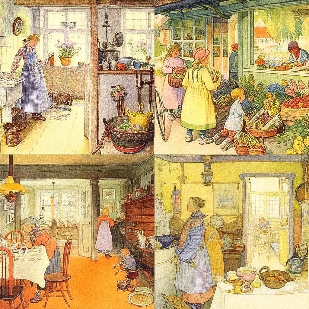 Carl Larsson style, Midjourney Niji 4, render 1 of 4