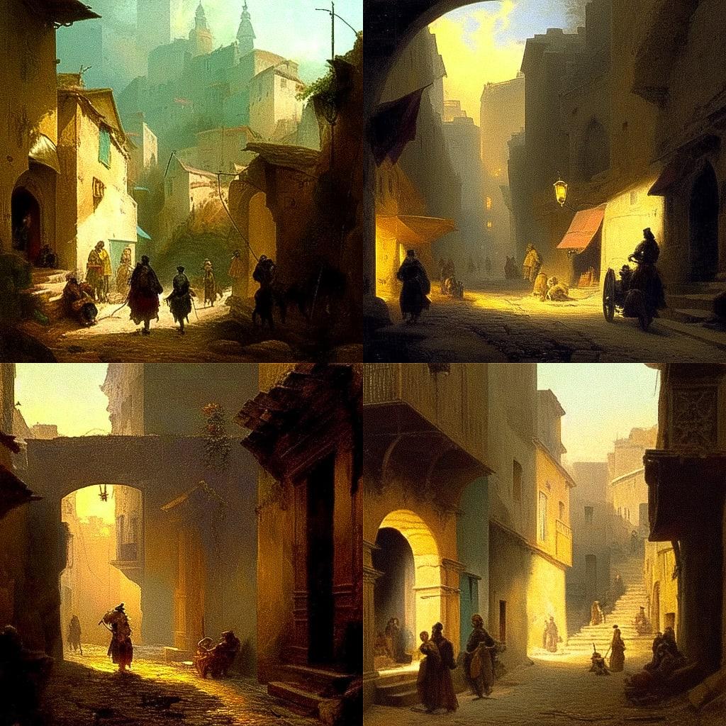 Carl Spitzweg style, Midjourney Niji 4, render 1 of 4