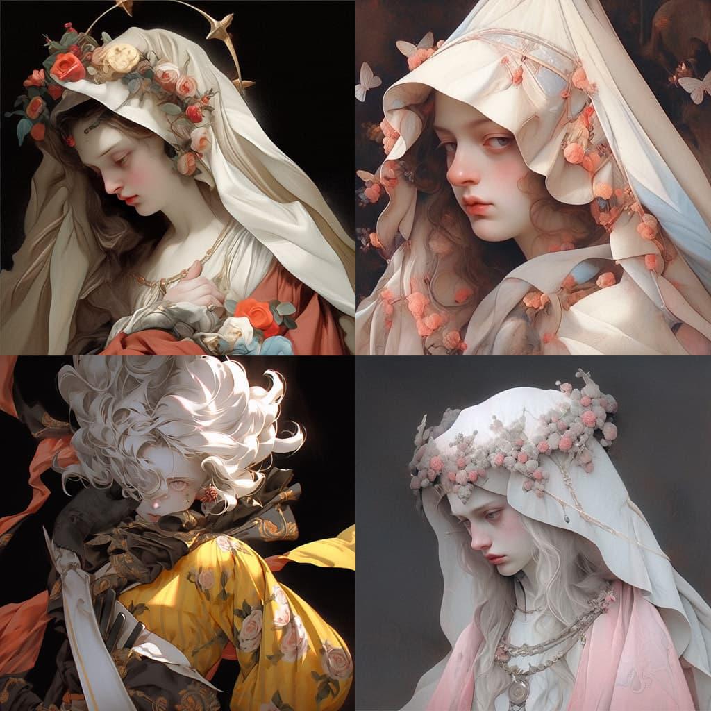 Carlo Dolci style, Midjourney Niji 5, render 1 of 4