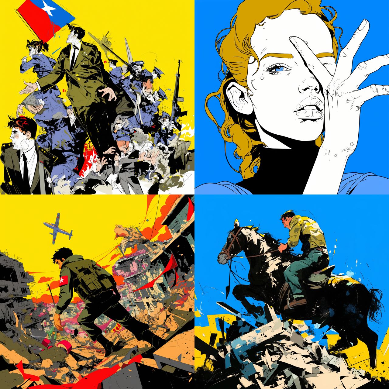 Carlos Latuff style, Midjourney Niji 6, render 1 of 4