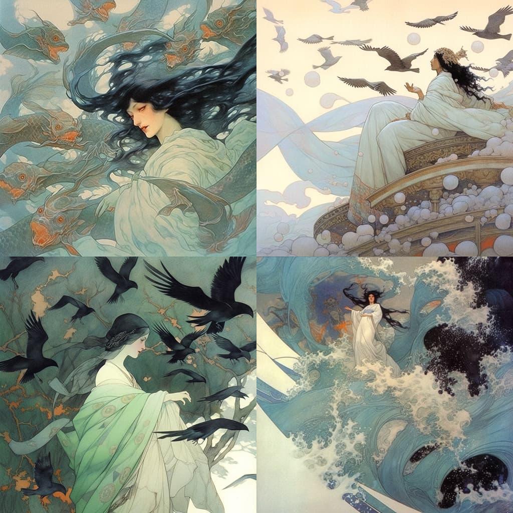 Carlos Schwabe style, Midjourney Niji 5, render 1 of 4