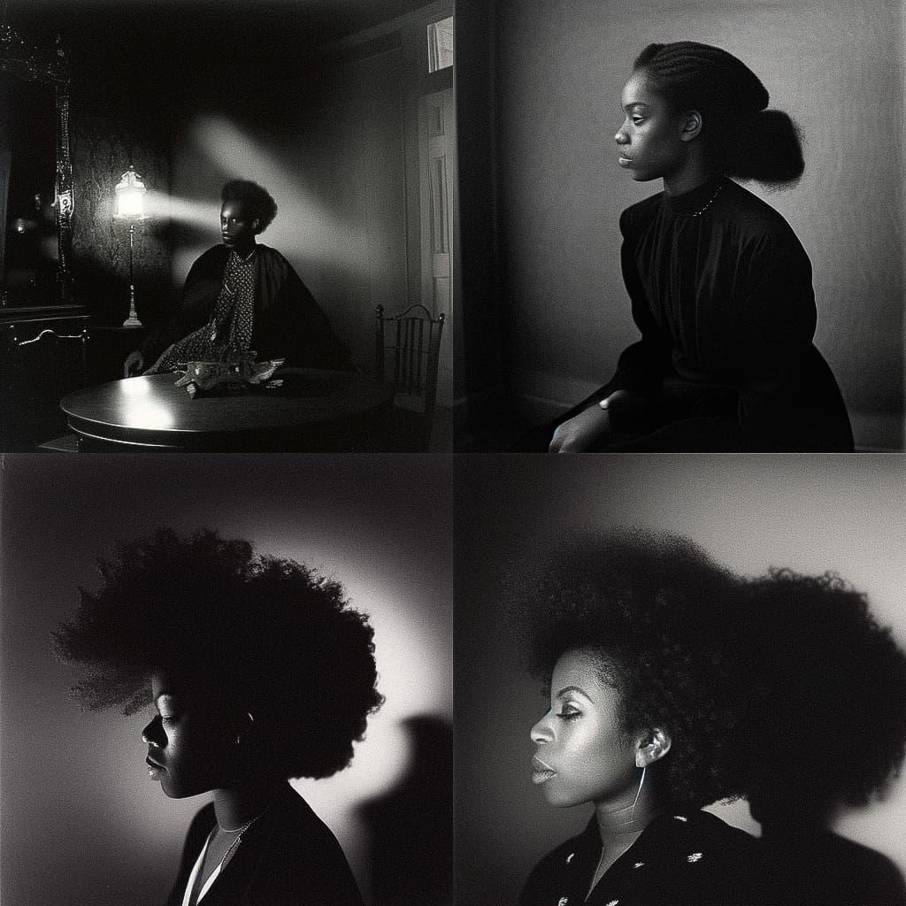 Carrie Mae Weems style, Midjourney Niji 5, render 1 of 4