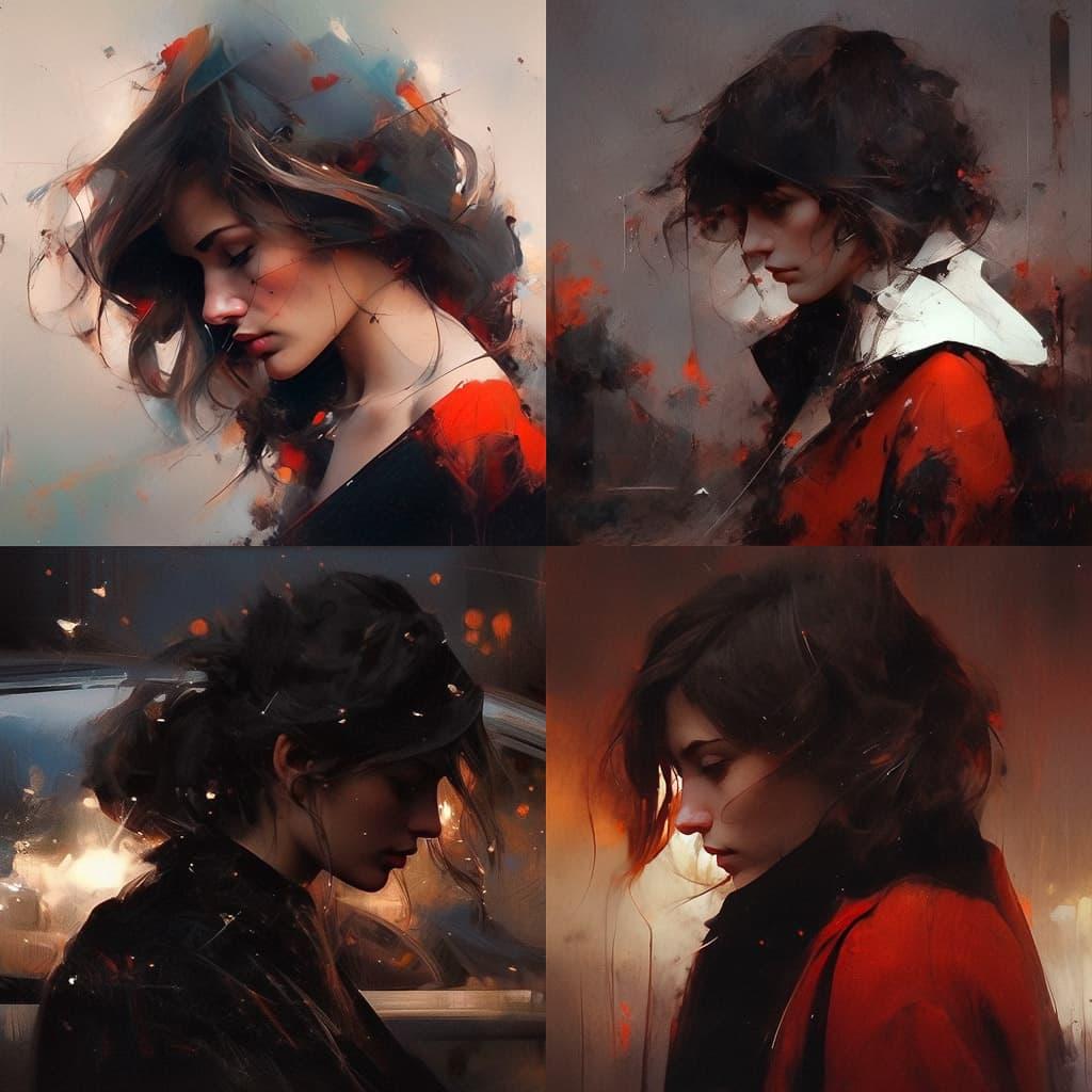 Casey Baugh style, Midjourney Niji 5, render 1 of 4