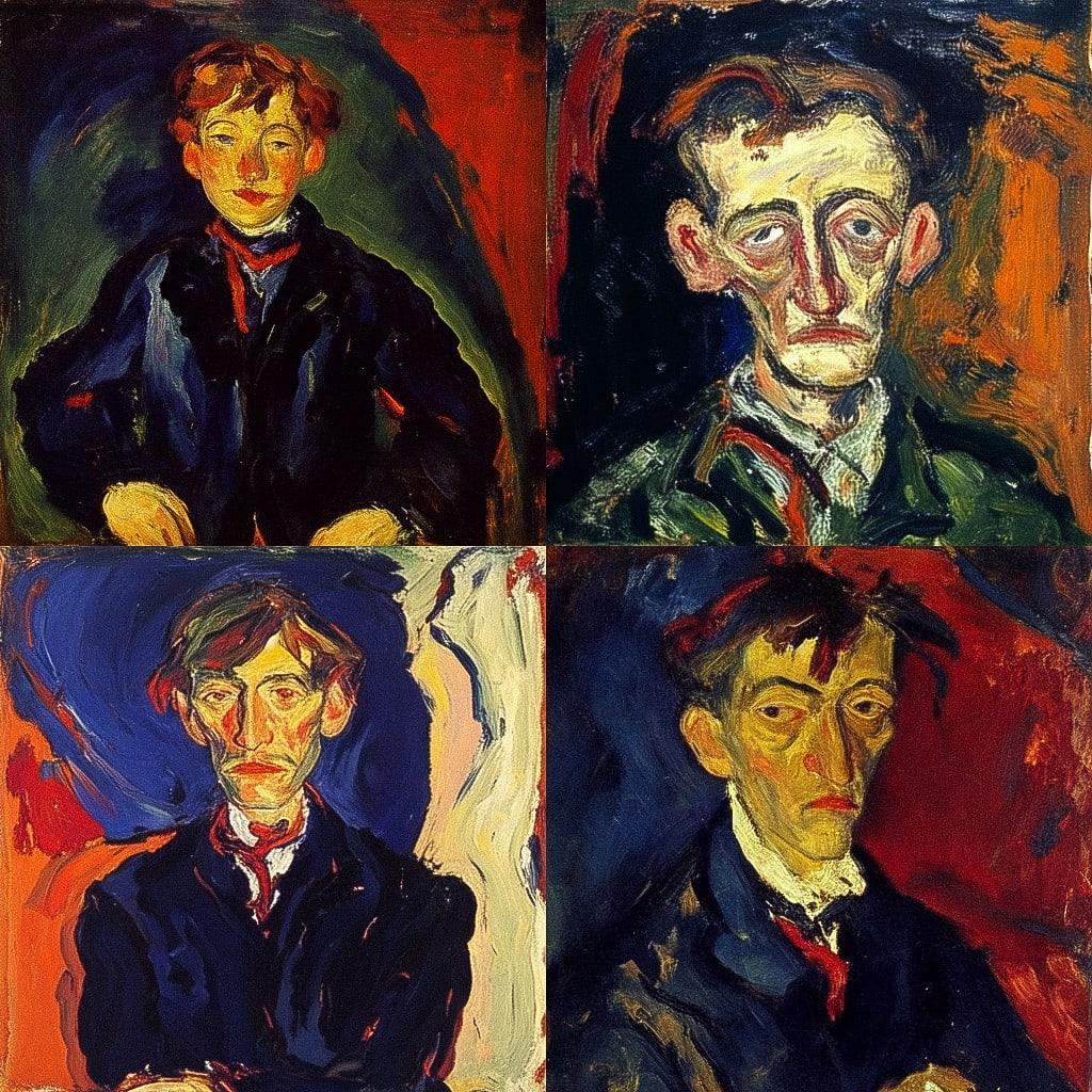 Chaim Soutine style, Midjourney Niji 4, render 1 of 4