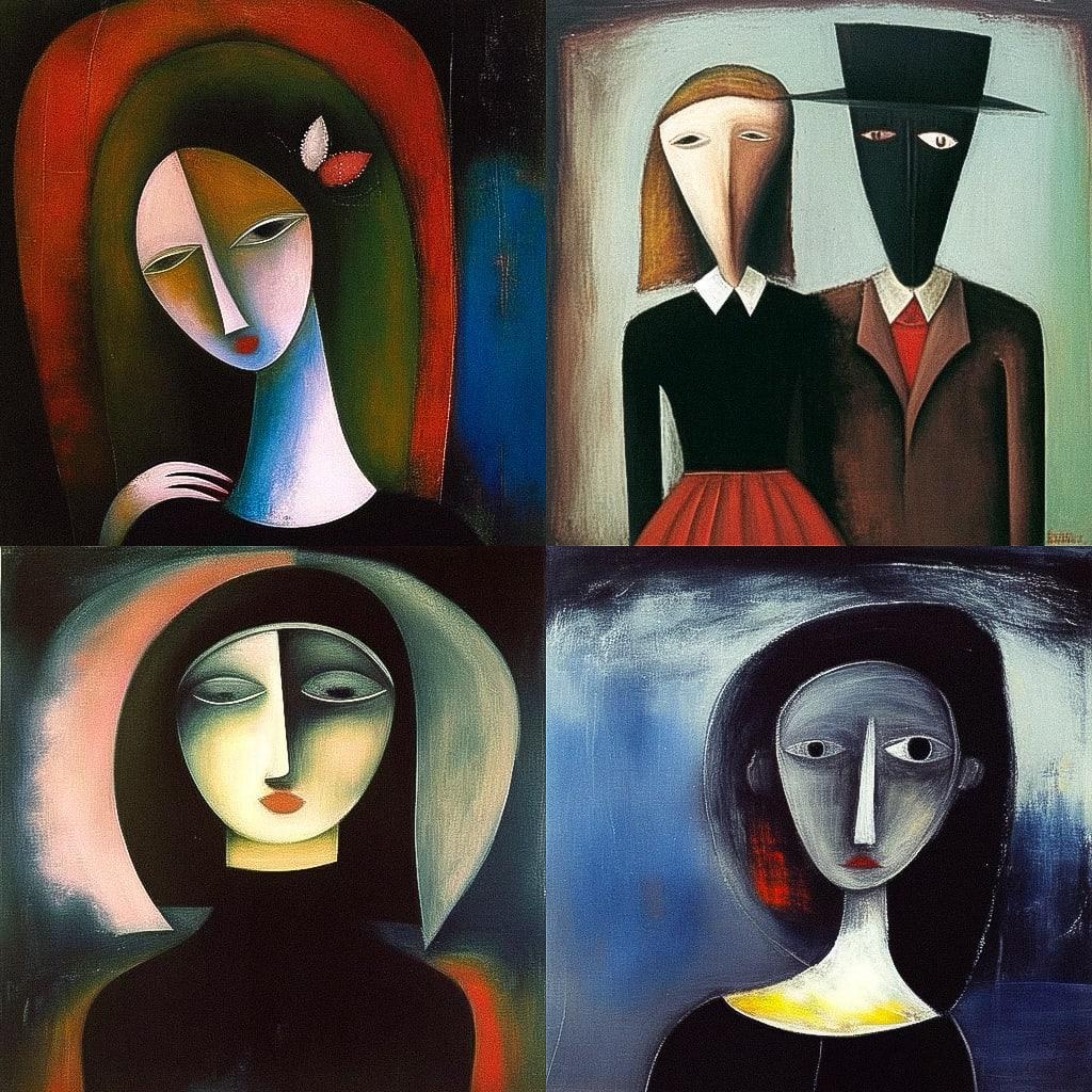 Charles Blackman style, Midjourney Niji 4, render 1 of 4