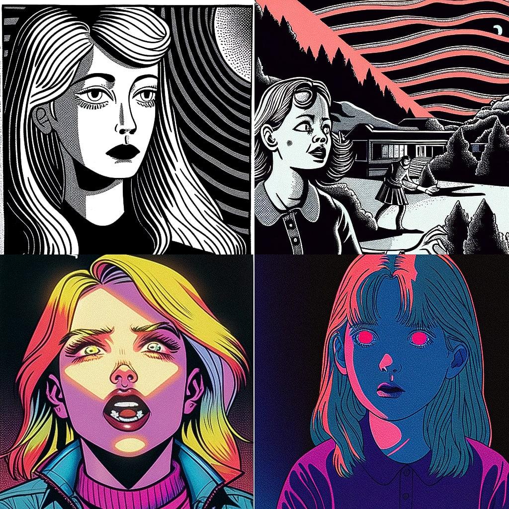 Charles Burns style, Midjourney Niji 4, render 1 of 4