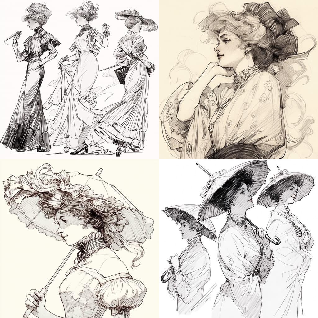 Charles Dana Gibson style, Midjourney Niji 5, render 1 of 4