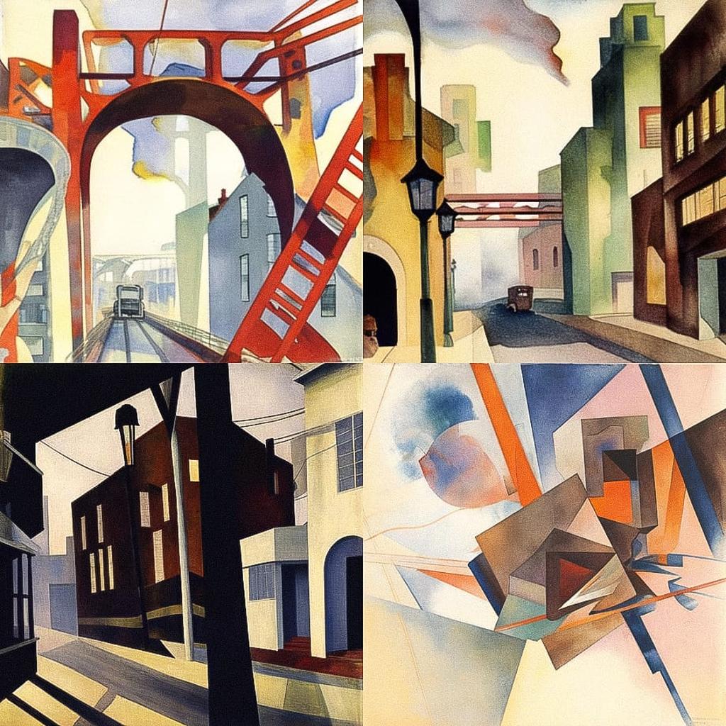 Charles Demuth style, Midjourney Niji 4, render 1 of 4