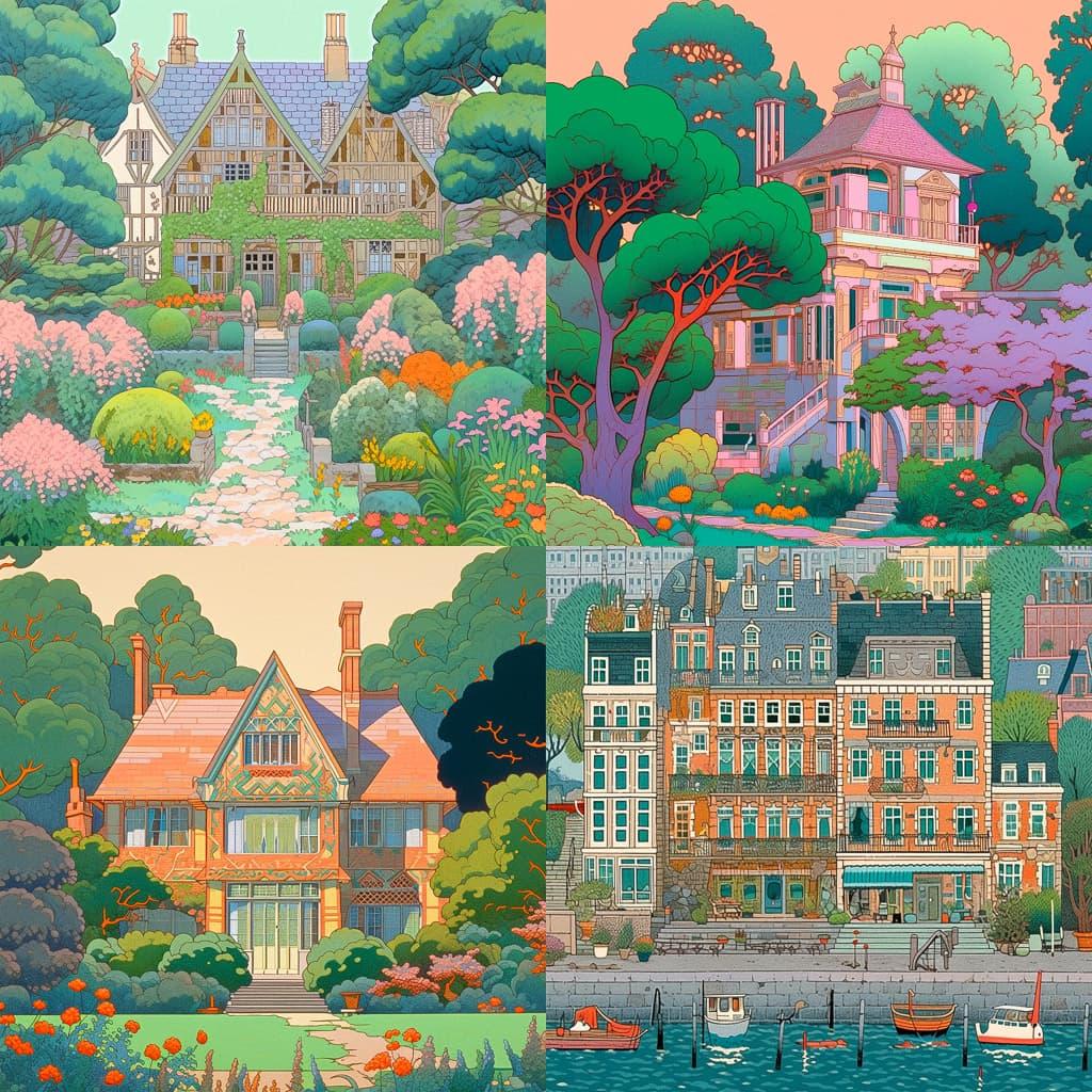 Charles Ginner style, Midjourney Niji 5, render 1 of 4