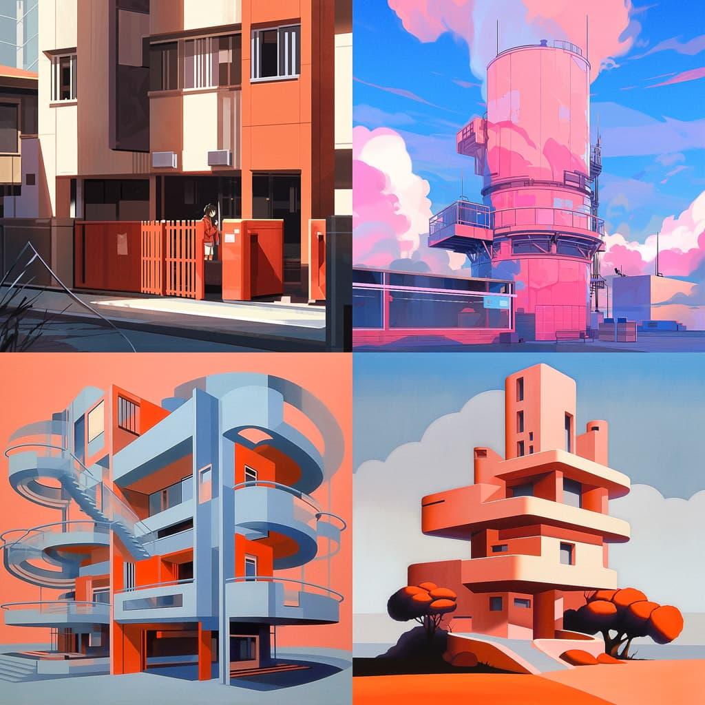 Charles Gwathmey style, Midjourney Niji 5, render 1 of 4