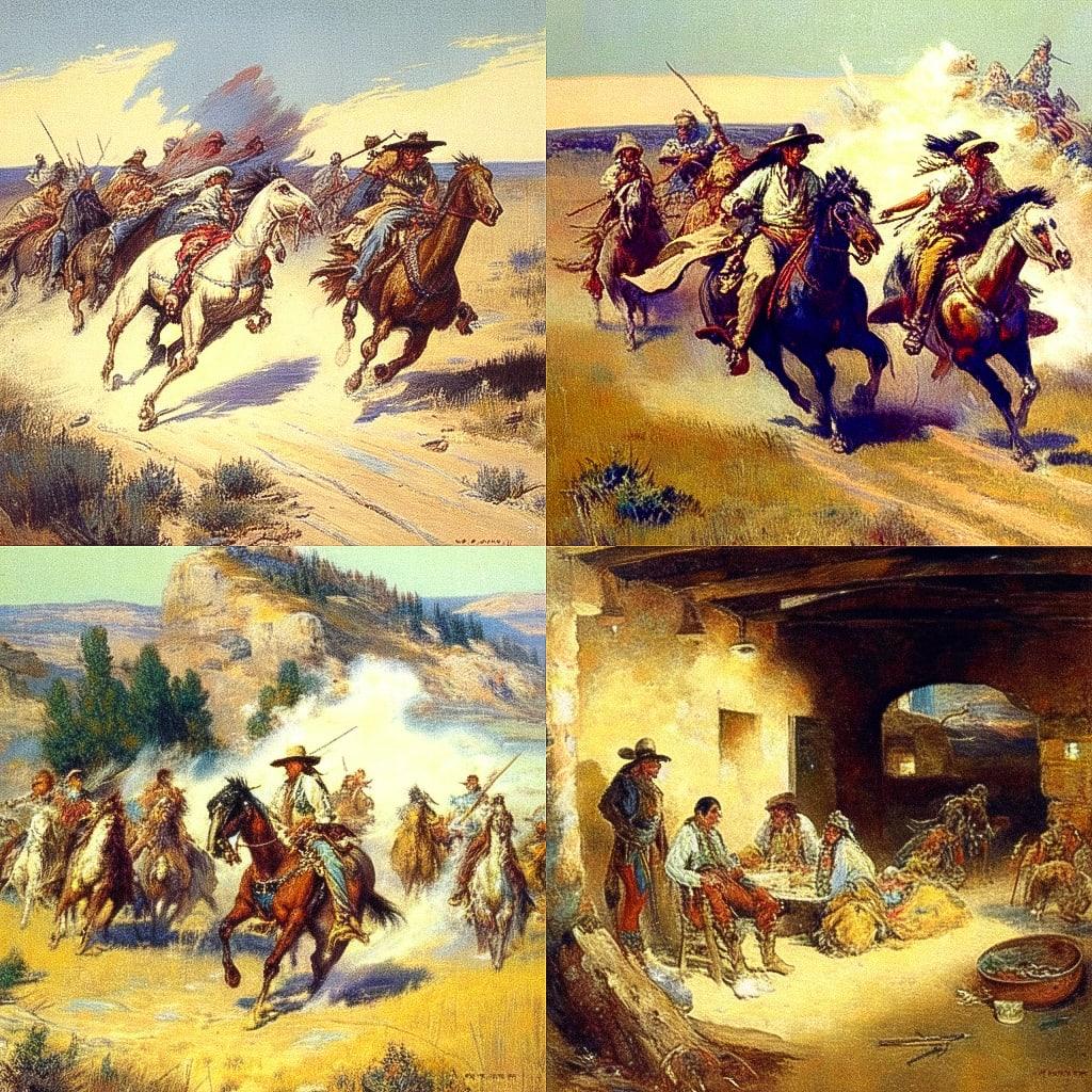 Charles Marion Russell style, Midjourney Niji 4, render 1 of 4
