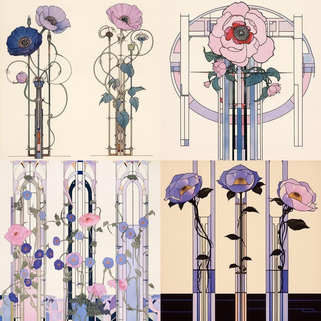 Charles Rennie Mackintosh style, Midjourney Niji 5, render 1 of 4