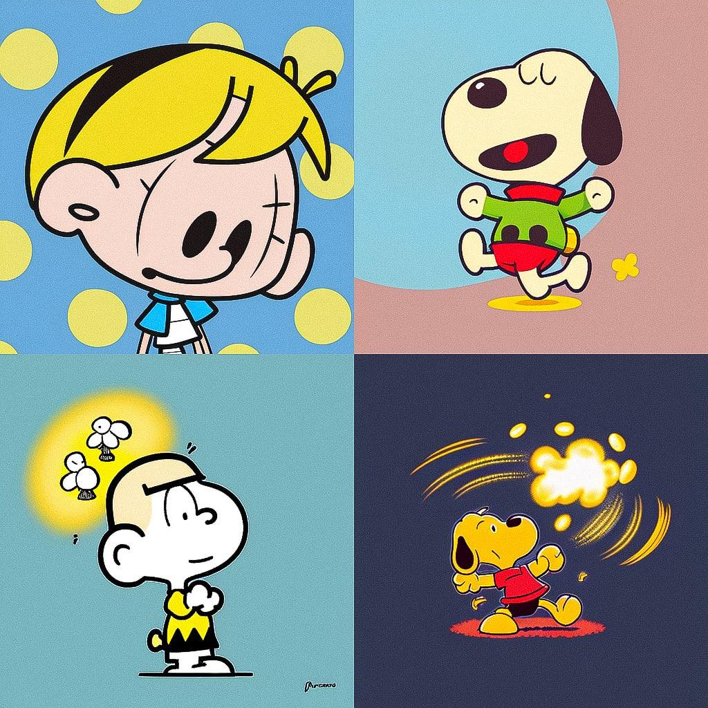 Charles Schulz style, Midjourney Niji 4, render 1 of 4