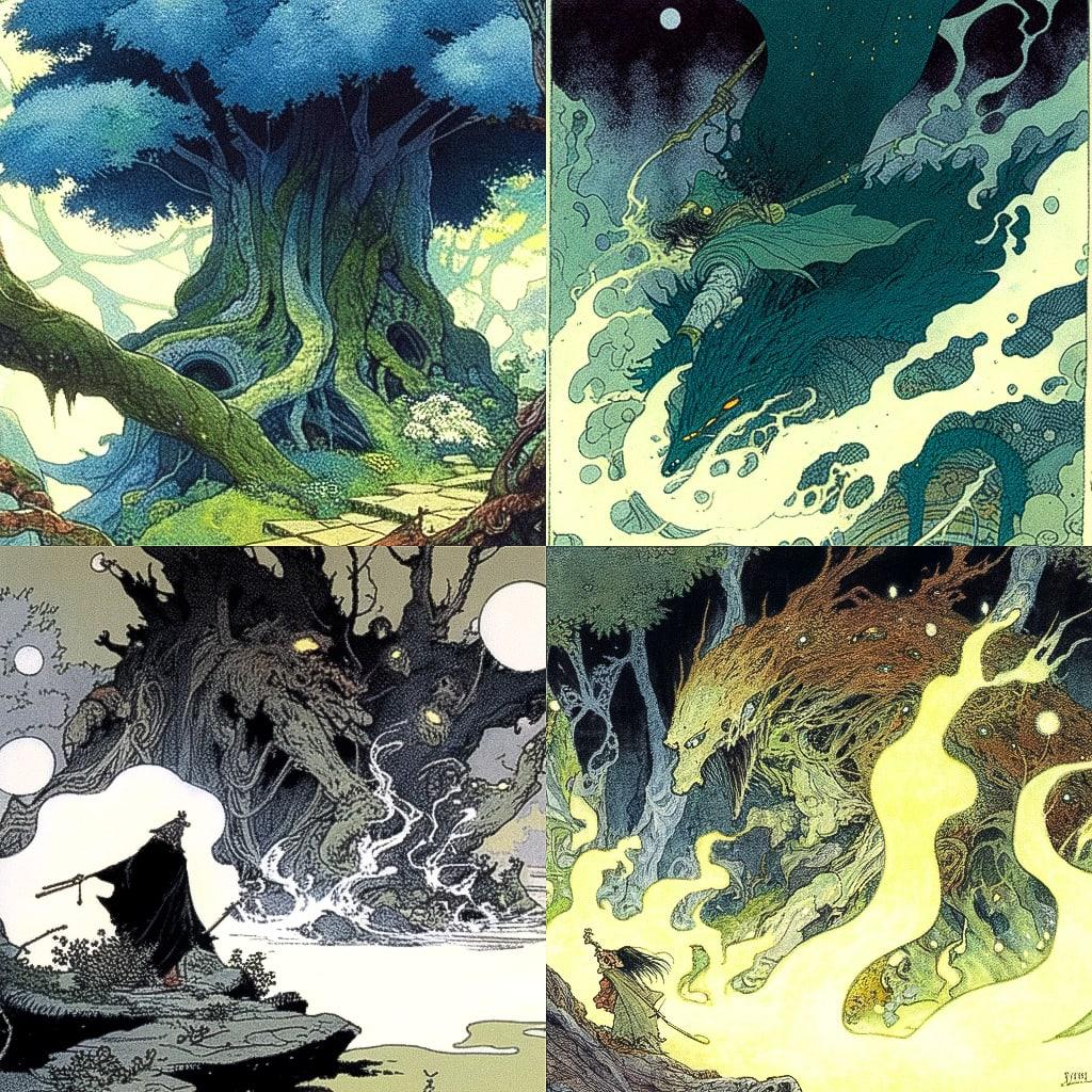 Charles Vess style, Midjourney Niji 4, render 1 of 4