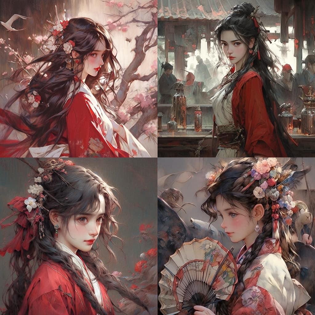 Chen Yifei style, Midjourney Niji 5, render 1 of 4