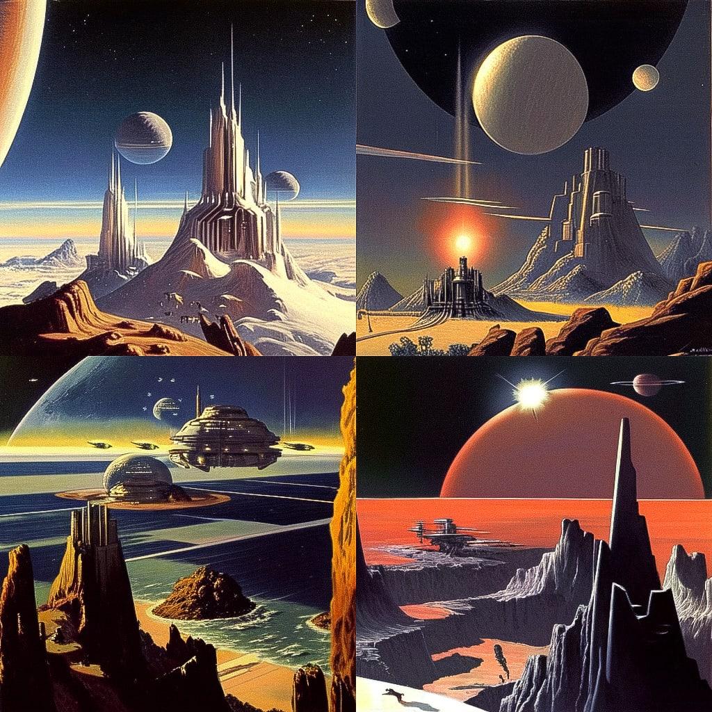 Chesley Bonestell style, Midjourney Niji 4, render 1 of 4
