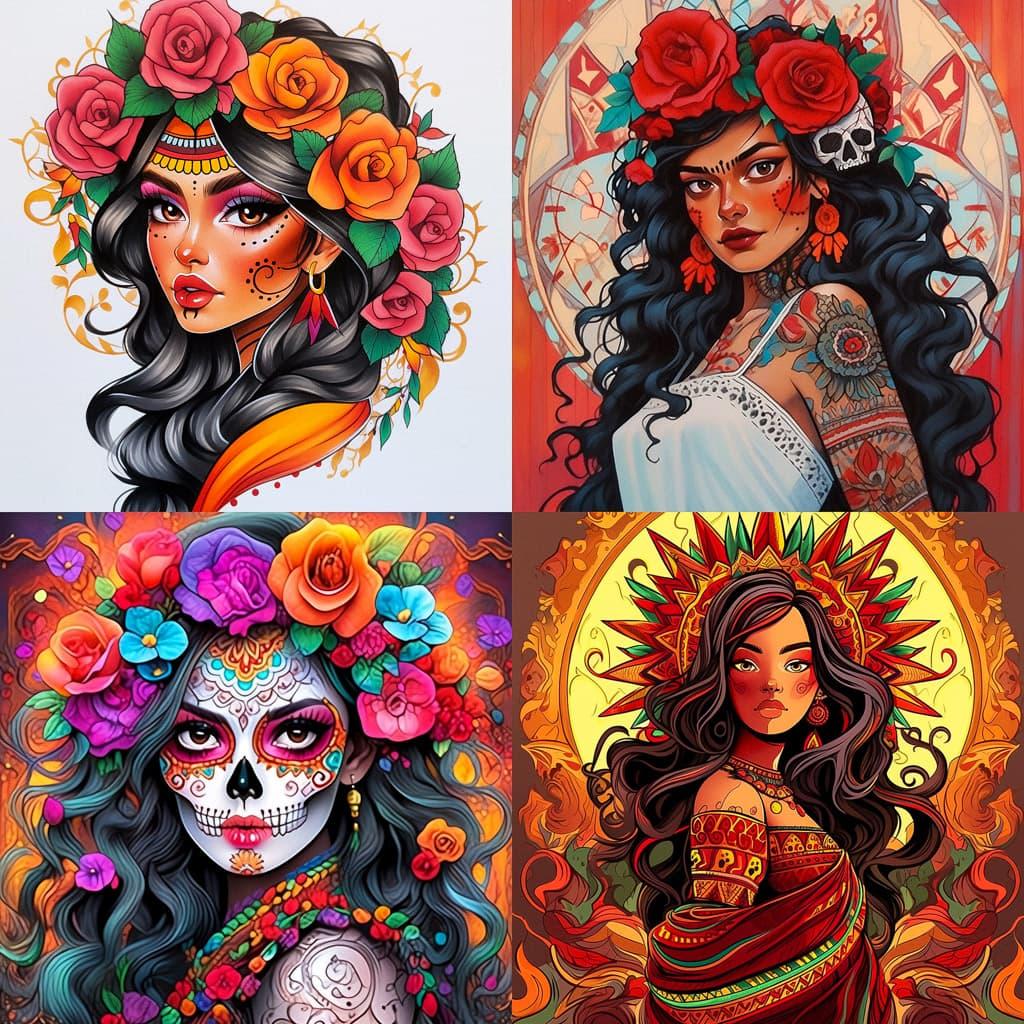 Chicano art style, Midjourney Niji 5, render 1 of 4