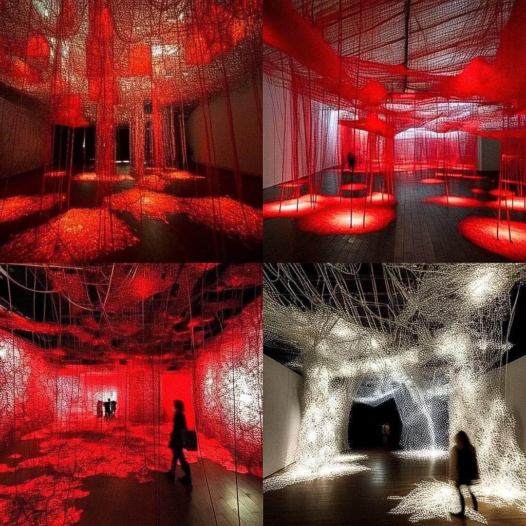 Chiharu Shiota style, Midjourney Niji 4, render 1 of 4