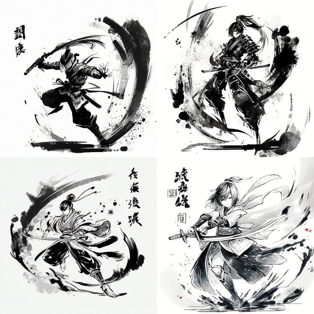 Chinese ink brush style, Midjourney Niji 5, render 1 of 4