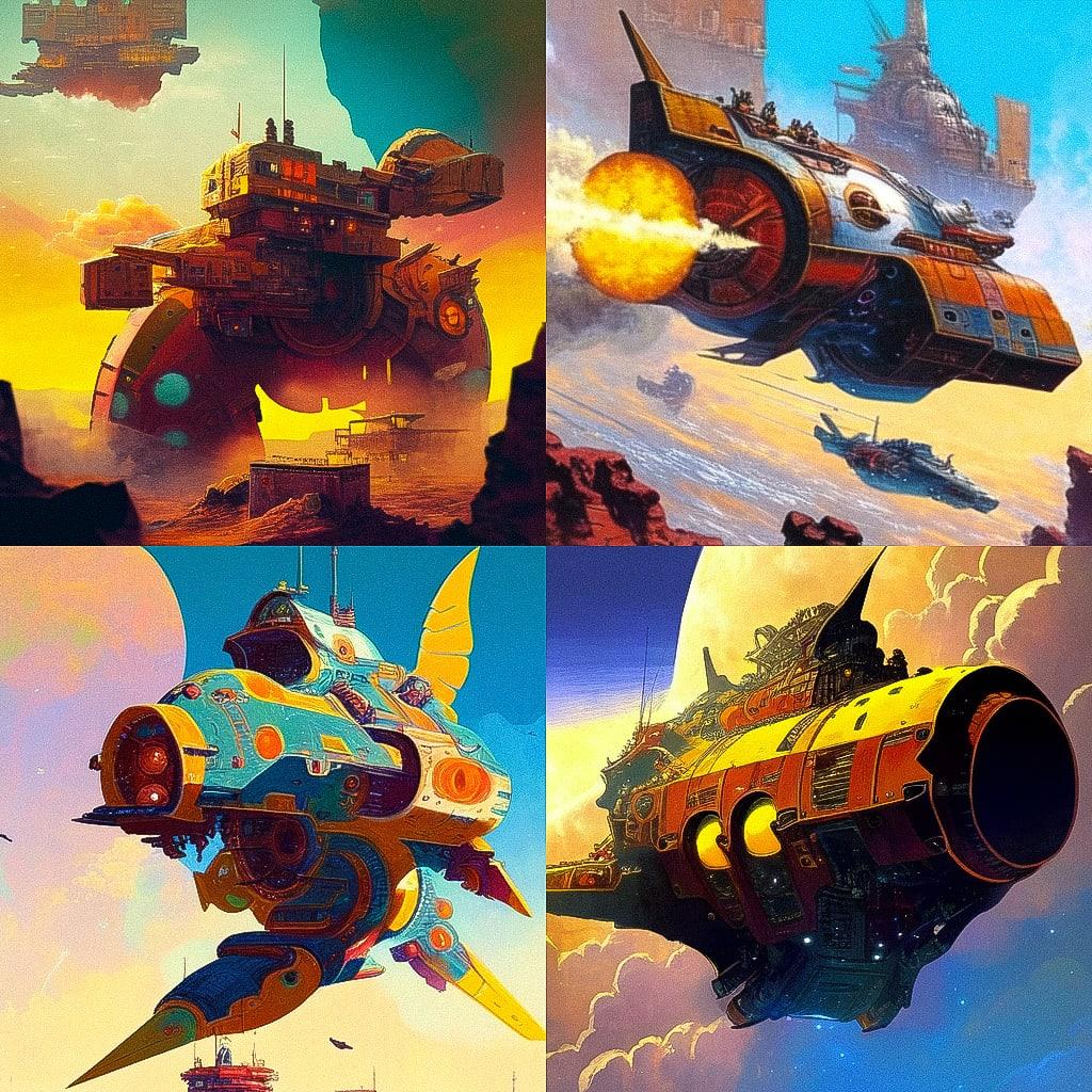 Chris Foss style, Midjourney Niji 4, render 1 of 4