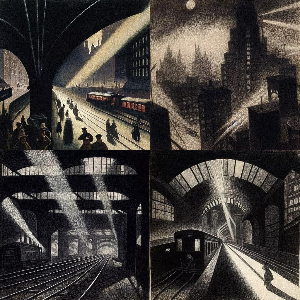 Christopher R. W. Nevinson style, Midjourney Niji 4, render 1 of 4