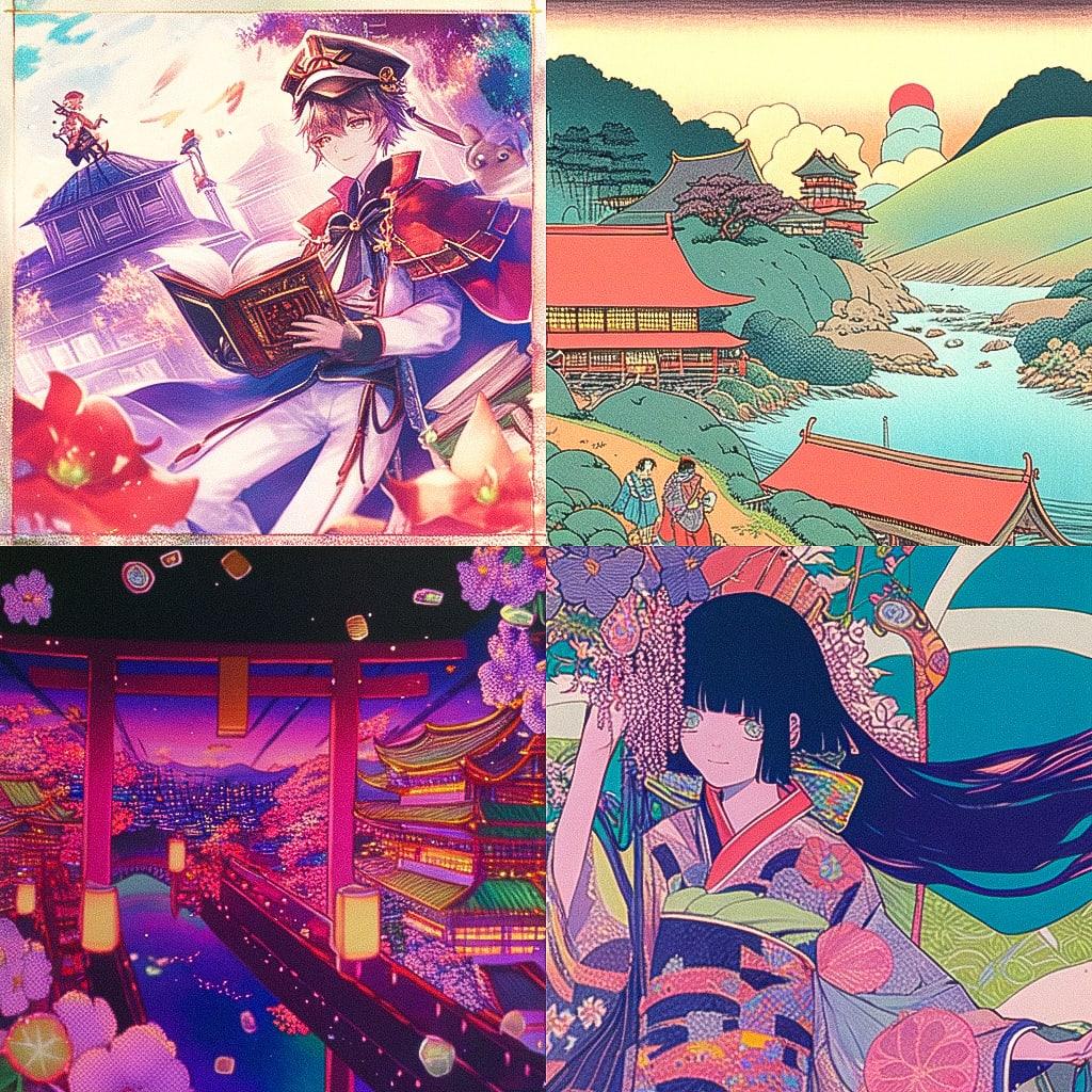 Chromolithography style, Midjourney Niji 4, render 1 of 4