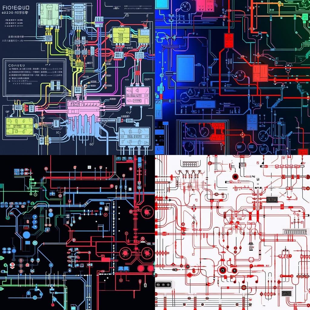 Circuit diagram style, Midjourney Niji 5, render 1 of 4