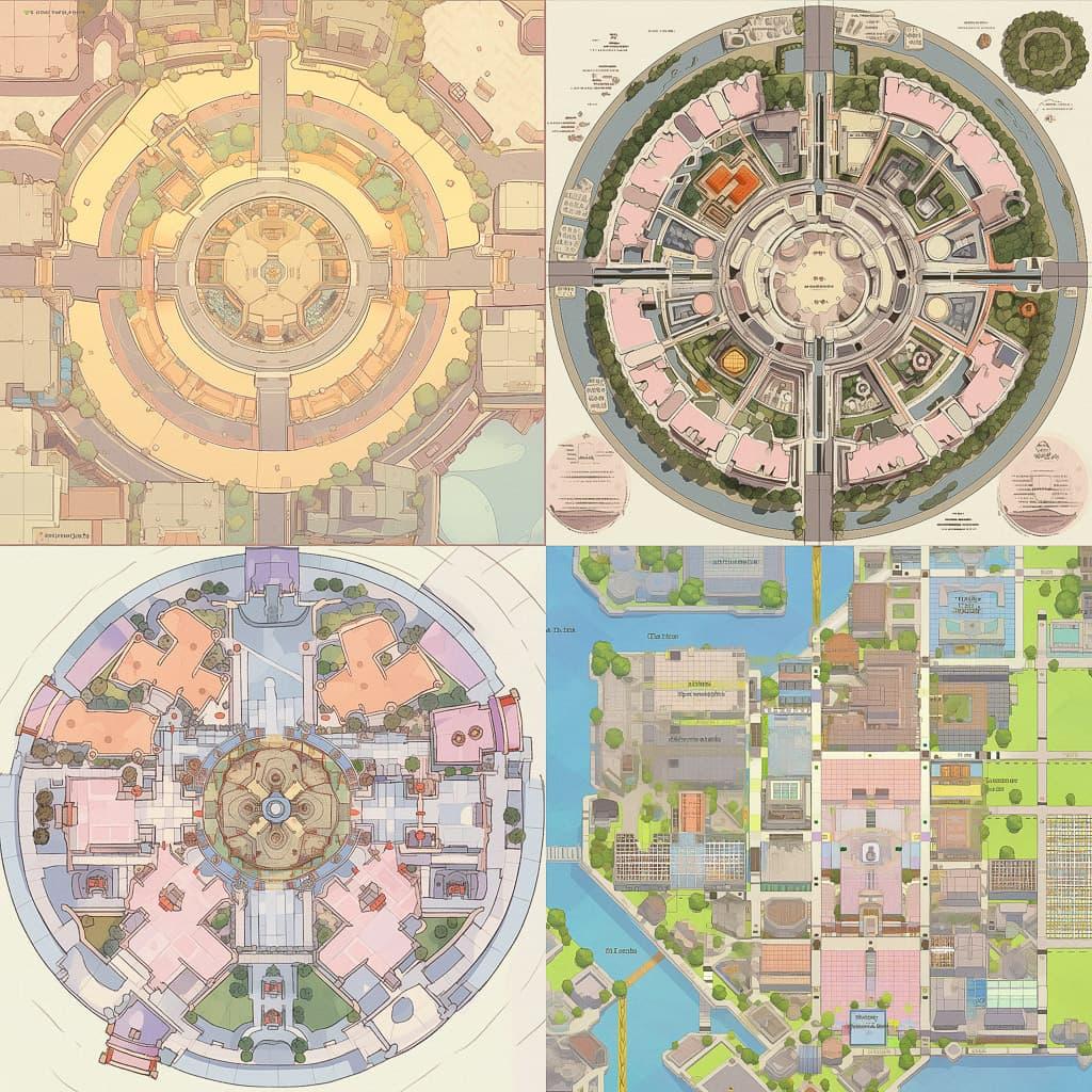 City plan style, Midjourney Niji 5, render 1 of 4