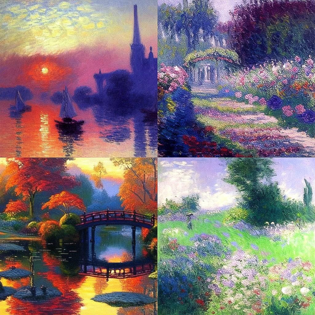 Claude Monet style, Midjourney Niji 4, render 1 of 4