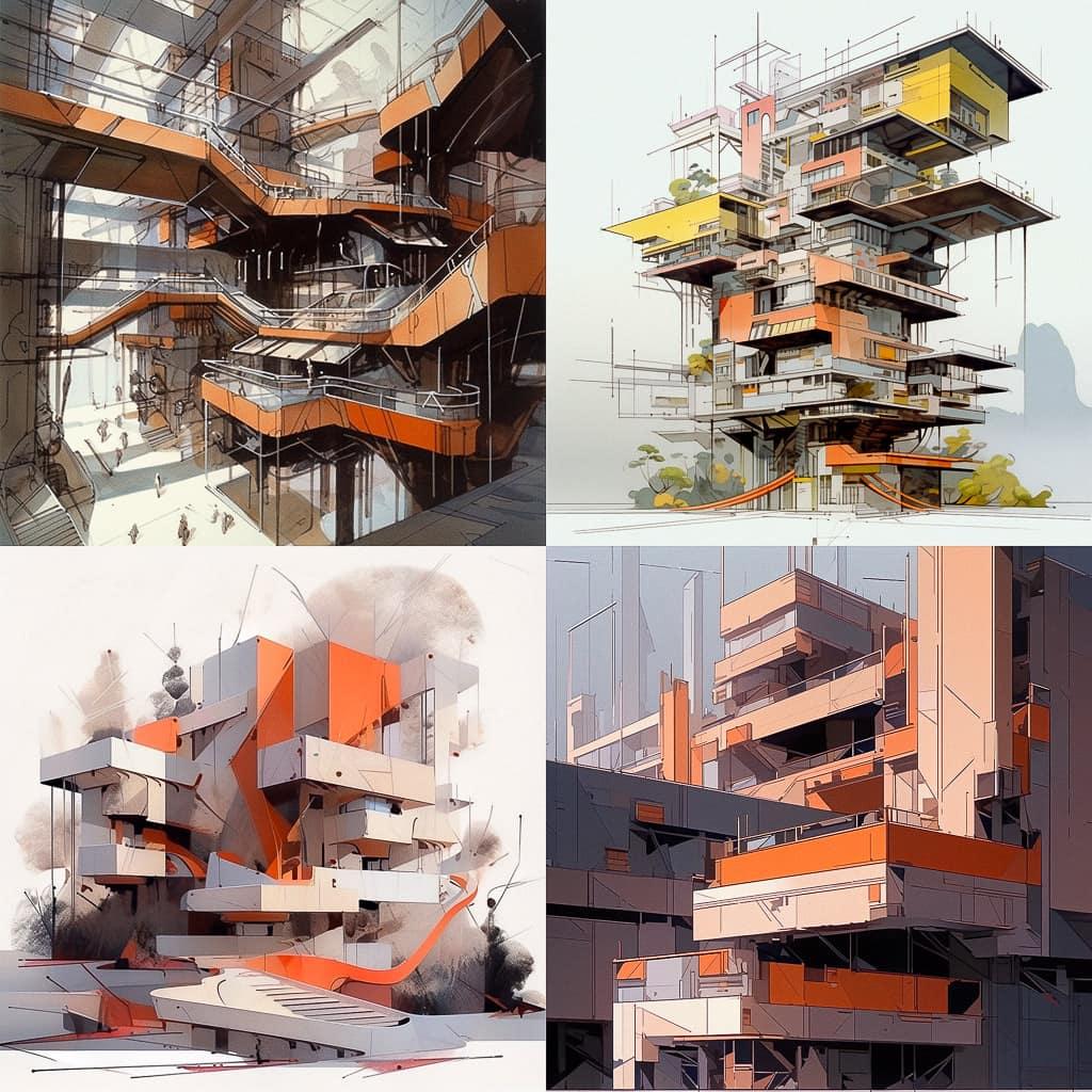 Claude Parent style, Midjourney Niji 5, render 1 of 4