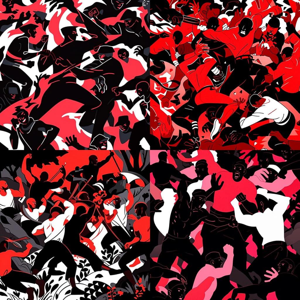 Cleon Peterson style, Midjourney Niji 5, render 1 of 4
